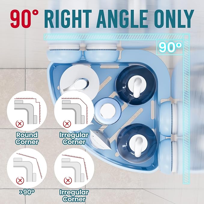 TAILI Suction Corner Shower Caddy, Bathroom Shelf Storage Basket Wall Mounted Organizer for Shampoo, Conditioner, Plastic Rack for Kitchen and Bathroom, Drill-Free Removable -Blue