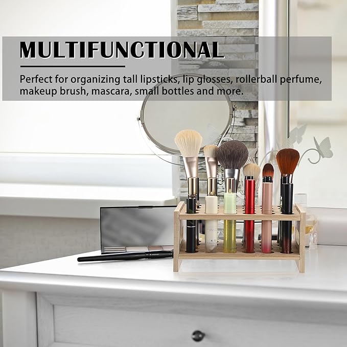 ELLDOO Rollerball Perfume Organizer, 24 Spaces Bamboo Perfume Storage Holder Beauty Scent Holder with Handle, Makeup Lipgloss Lipstick Display Case-NeatNest