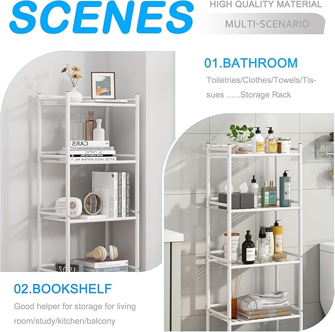 3 Tier Bathroom Storage Open Shelf Unit, Free-Standing Metal Corner Rack Shelving for Kitchen, Living Room, Hallway (White, Wider 3 Tier)-NeatNest