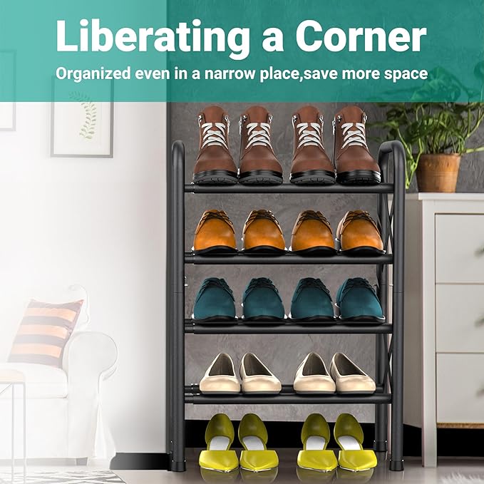 4 Tier Shoe Rack, Adjustable Shoe Organizer for Closet,Shoe Rack for Front Door Entrance, Free Standing Shoe Holders, Easy to Assemble-NeatNest