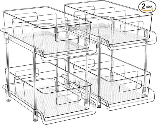 HIHEGD 2-Tier Bathroom Organizer with Dividers, Clear Under Sink and Pull-Out Cabinet Organizer for Kitchen and Pantry Storage-NeatNest