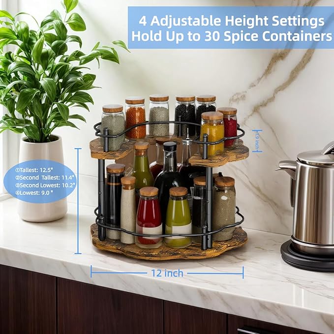 2-Tier Wooden Lazy Susan Turntable Organizer for Cabinet, Table Top, Kitchen, Pantry, Bathroom, Vanity Countertop, Rotating Wood Lazy Susans Rack for Spice, Seasoning Storage Organization(Petal)-NeatNest