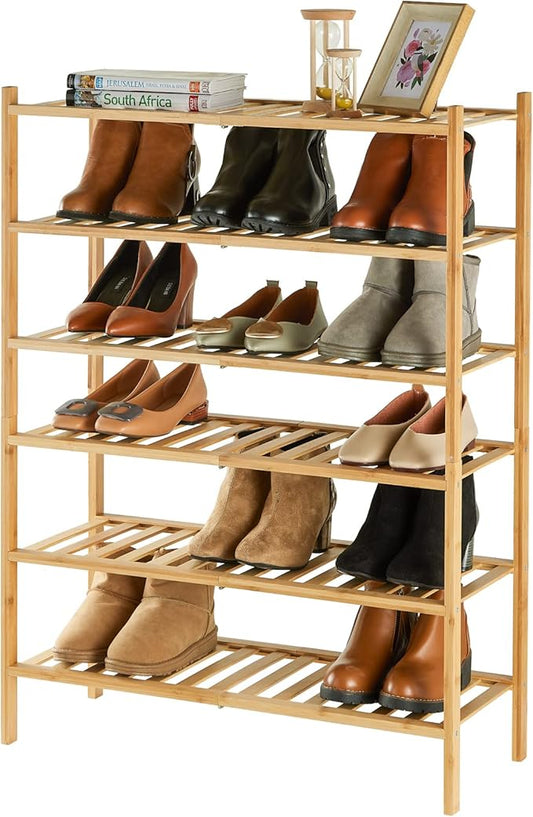 6-Tier Bamboo Shoe Rack for Entryway, Stackable | Heavy Duty | Multi-Function, Free Standing Shoe Racks for Bedroom Hallway Closet-NeatNest