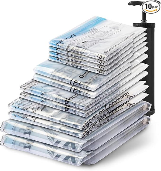 Vacuum Seal Bags for Clothing Travel, 12 Combo - Space Saver Vacuum Storage Bags, Blanket & Clothes Storage Bags Vacuum Sealed – Hand Pump Included, Bolsas Para Guardar Ropa Al Vacío-NeatNest