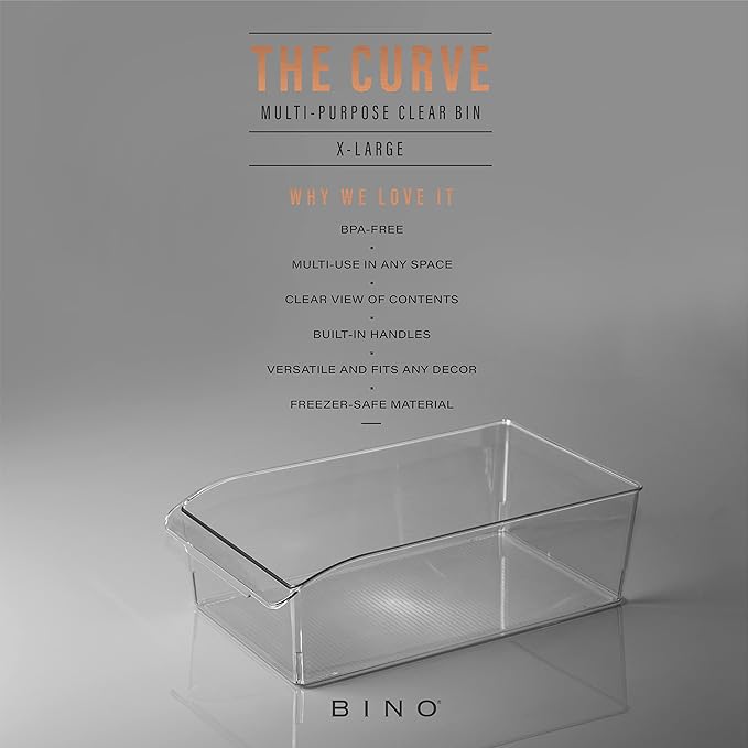 BINO | Plastic Storage Bins, X-Large | THE CURVE COLLECTION | Multi-Use Organizer Bins | Built-In Handle | BPA-Free | Pantry Organization | Home Organization | Fridge and Freezer Organizer-NeatNest