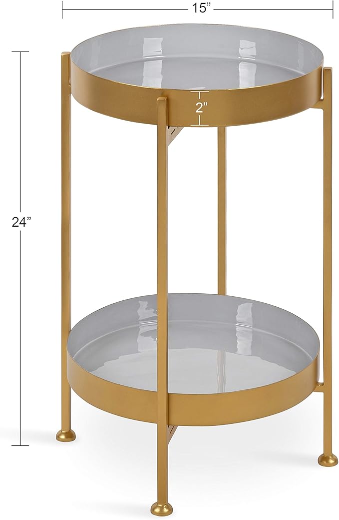 Kate and Laurel Nira Two-Tiered Mid-Century Side Table, 15" x 15" x 24", Gray and Gold, Chic Modern End Table for Storage and Decor