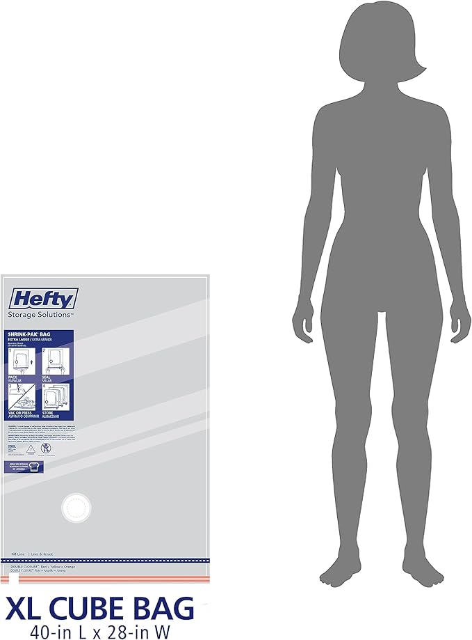 Hefty Shrink-Pak Vacuum Storage Bags - Space Saver for Under Bed Storage, Clothing and Comforters, Odor Resistant, 3X More Storage Space - 3 XL Cubes Bags-NeatNest