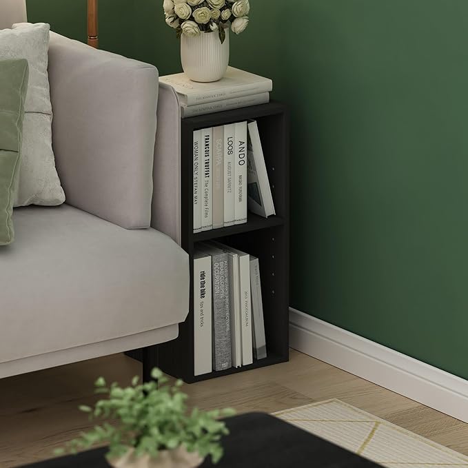 Furinno Fulda 2-Tier Space Saving Storage Shelf Bookcase, 10-Inch Width, Blackwood-NeatNest
