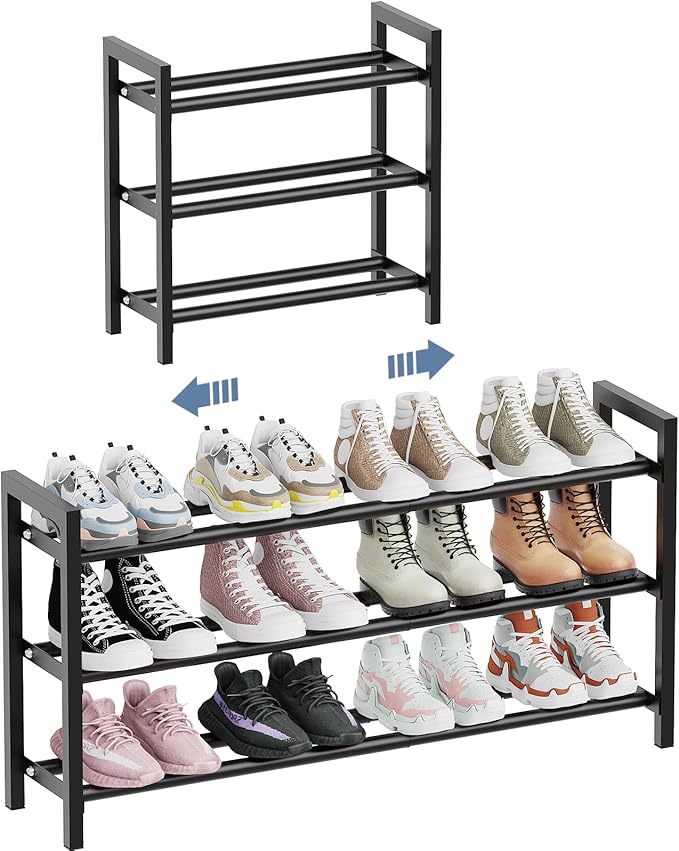 Mavivegue Expandable Shoe Rack for Closet, 3-Tier Shoe Organizer, Adjustable Shoe Rack for Front Door Entrance, Entryway-NeatNest