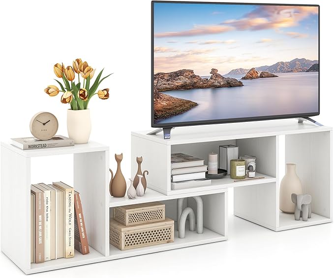 GOFLAME 2 Pieces TV Stand, Modern Entertainment Center for TVs up to 55 Inches, Free Combination Bookcase for Storage & Display, TV Console Table for Living Room, Bedroom, White-NeatNest