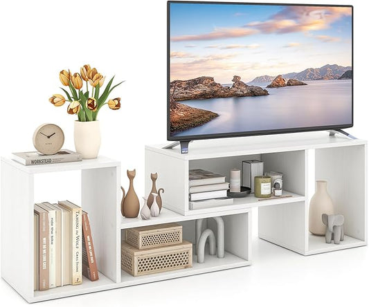 GOFLAME 2 Pieces TV Stand, Modern Entertainment Center for TVs up to 55 Inches, Free Combination Bookcase for Storage & Display, TV Console Table for Living Room, Bedroom, White-NeatNest