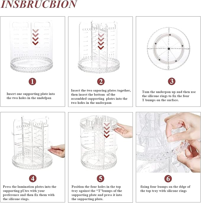 ZHIAI 360 Rotating Makeup Organizer, Large Capacity Cosmetics Organizer for Perfume Holder Organizer Countertop, DIY Adjustable Bathroom Makeup Carousel Holder Rack, Clear Diamond-NeatNest