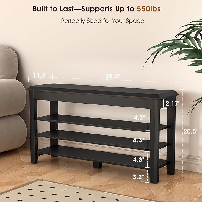 Shoe Rack Bench Seat Rubberwood 3-Tier Wooden Storage Bench 550lbs Compact Mid-Century Modern Design for Entryway, Hallway, Closet, Front Door Entrance, Foyer-NeatNest