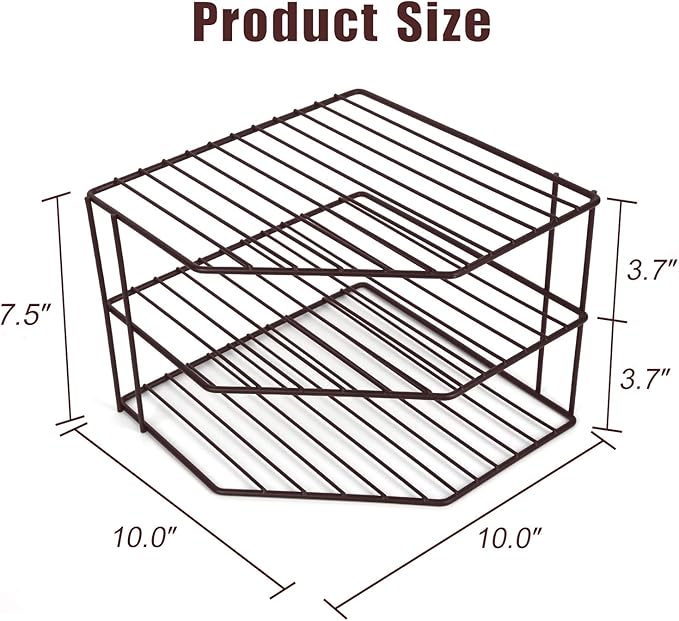 3-Tier Corner Shelf Counter and Cabinet Organizer - Steel Metal Wire - Rust Resistant - Plates, Dishes, Cabinet & Pantry Organizer - Kitchen Organization (10 x 7.5 Inch)(Black)