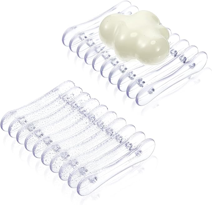 2 Pieces Plastic Bar Soap Holder Soap Tray Soap Saver Bar Dish Self Draining Soap Dishes for Soap Sponge Dryer Bathroom Toilet Shower Kitchen Restaurant Counter (Clear)-NeatNest