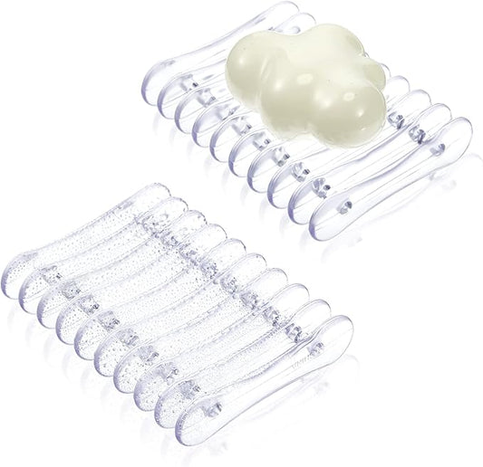 2 Pieces Plastic Bar Soap Holder Soap Tray Soap Saver Bar Dish Self Draining Soap Dishes for Soap Sponge Dryer Bathroom Toilet Shower Kitchen Restaurant Counter (Clear)-NeatNest