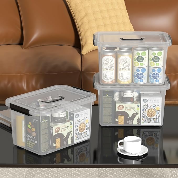 4-Pack 10 L Plastic Latching Box with Handle, Clear Storage Containers Box for Organizing