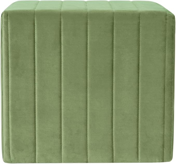 HomePop Modern Channel Tufted Velvet Ottoman Home Décor|Ottoman for Living Room & Bedroom - Green