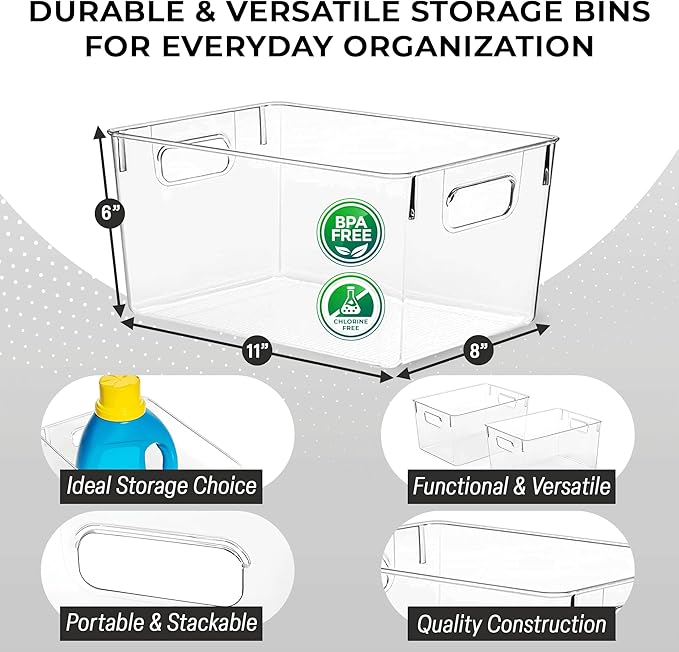 ClearSpace Clear Plastic Storage Bins – Pantry Organizers & Storage Containers, Cabinet Organizer - Home Organization Must Haves for Kitchen, Laundry Room, Office, Closet, Garage & Freezer-NeatNest