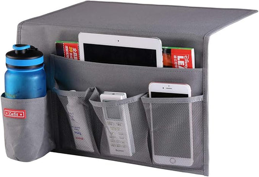 5 Pockets Bedside Caddy, Bedside Storage Organizer for Water Bottles, Magazines, Phone, Glasses (5 Pockets-Grey)-NeatNest