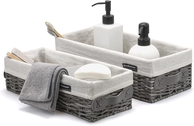 Brookstone Wicker Shelf Storage Basket Decorative Shelf Bin, bathroom organizers and storage, Boho Living Room Decor, Summer Storage 2025-2 Piece Set-NeatNest