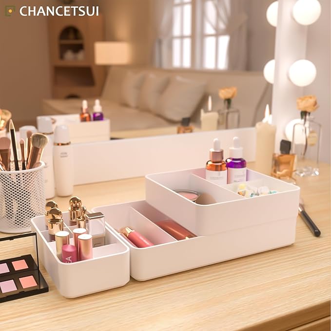 CHANCETSUI Drawer Organizer White Sorting Trays: Stackable Bins Minimalist Design Storage for Home Use-NeatNest