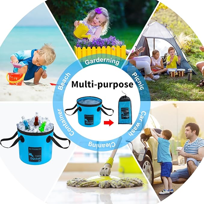 AUTODECO 5 Gallon Collapsible Bucket Water Container Portable Wash Basin for Fishing Camping Car Washing Hiking 20L-NeatNest