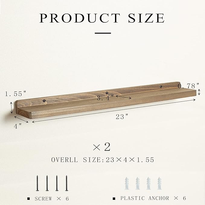Freezing point Floating Shelf for Wall Set of 2 Natural Wood 23Inch Wall Shelves Decor Plant Display Collectibles Mounted Kitchen Bathroom Bedroom Corner Decorative Storage Stand Brown-NeatNest
