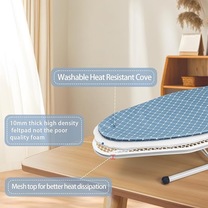 Duwee 12"×32" Table Top Ironing Board with Iron Rest,Small Ironing Board with Heat Resistant Cover,Thicken Felt Padding,Portable Iron Board with Non-Slip Feet for Home, Laundry Rooms, Dorms