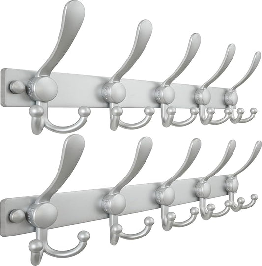 Dseap Coat Rack Wall Mount 2.0 Pro: Heavy Duty 300% Thicker, 16" Stud Mount, Stainless Steel Wall Coat Hooks Hanger for Clothes Jackets Hats Entryway Closet, MaxStrong Series, Silver, Pack of 2