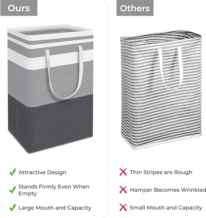 HomeHacks 2 Pack Large Laundry Baskets, Waterproof, Freestanding Laundry Hampers, Collapsible Clothes Hamper with Reinforced Handles in Laundry, College Dorm, Bathroom, Bedroom (Grey+Blue, 88Lx2)-NeatNest