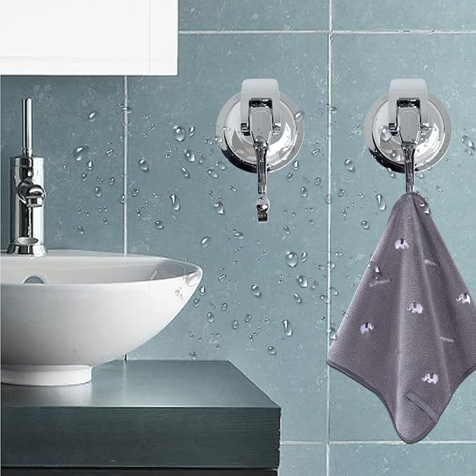 Heavy Duty Suction Cup Hooks for Shower, Bathroom Robe - Vacuum Glass Hooks, Reusable, No Hole Punched, for Garland Decoration (Silver, 6 Pack)