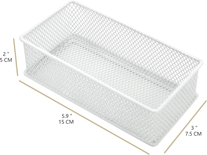 Annova Mesh Stackable Drawer Cabinet and Shelf Organizer Bins Storage Basket School Office Supply Holder Tray- Set of 2 (White, 3x6x2 Inch)-NeatNest