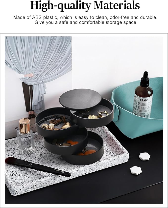 CONBOLA Jewelry Organizer, Small Jewelry Storage Box Earring Holder for Women, 5-Layer Rotating Travel Jewelry Tray Case with Lid for Bracelets Rings Bracelets(Black)-NeatNest