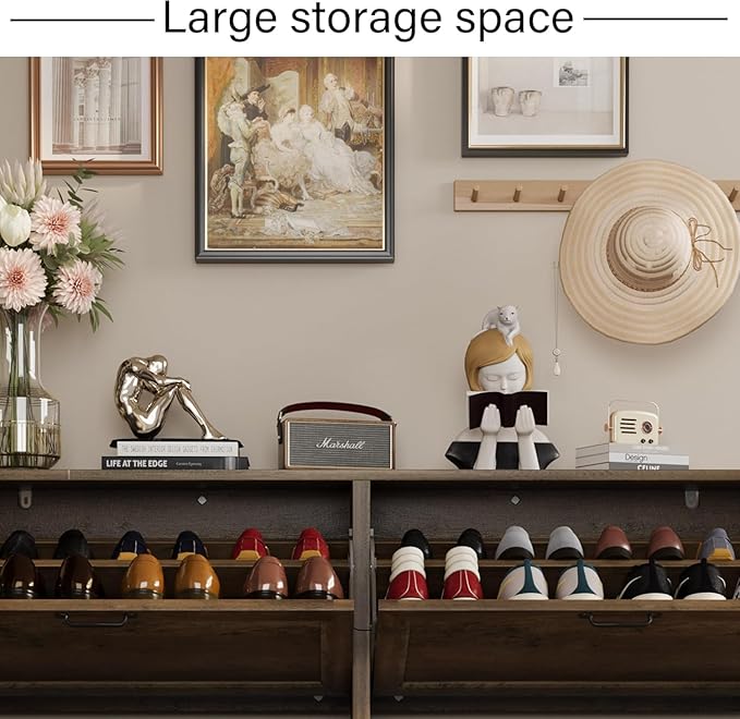 Shoe Cabinet with 4 Flip Drawers, Narrow Shoe Storage Cabinet, Freestanding Shoe Cabinet Organizer, Hidden Shoe Rack Cabinet for Entryway, Hallway (4-Drawers, Brown/4-drawers)-NeatNest