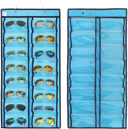 Dual-sided Hanging Sunglasses Organizer Dust-Proof Glasses Storage Wall Pocket Eyeglasses Display Case with 32 Slots-NeatNest