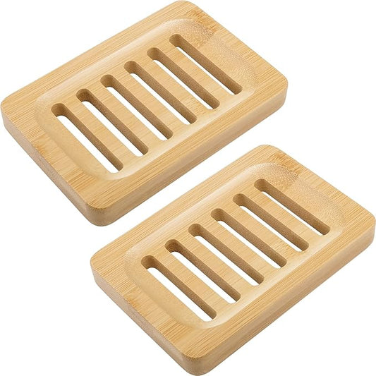 Anwenk Bamboo Wooden Soap Dish, Bar Soap Holder Soap Tray for Shower Bathroom Kitchen Sink Drainer - 2 Pack (Natural Color)-NeatNest