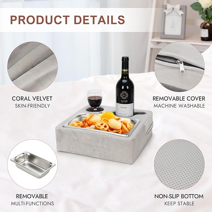 Couch Cup Holder, Couch Caddy, Couch Drink Holder, Bed Cup Tray, Sofa Cup Holder Remotes Holder for Cups, Headphones, Snacks and Phones, Use it on Car, Pack, Beach, RV, and More(Silvergrey)-NeatNest