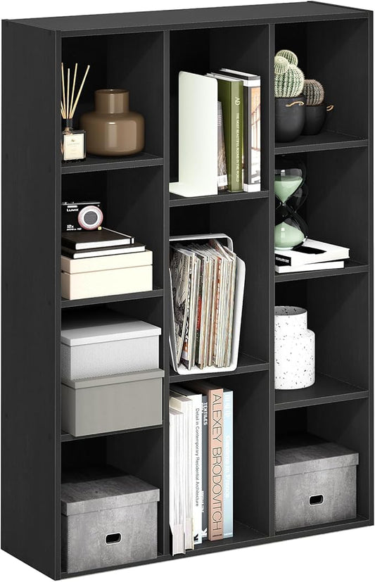 Furinno Luder 11-Cube Open Shelf Bookcase, Bookshelf, Blackwood-NeatNest