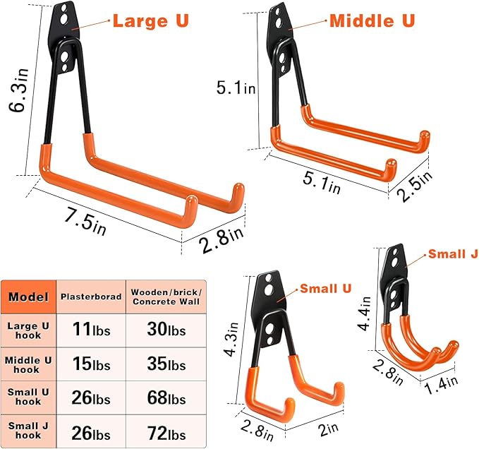 32 Pack Garage Hooks garage organization Steel Heavy Duty Garage Storage Hooks Utility Steel Wall Mount Garage Hanger &Organizer for Bikes,Garden Tools, Ladders, Bulk Items Ropes and More Equipment