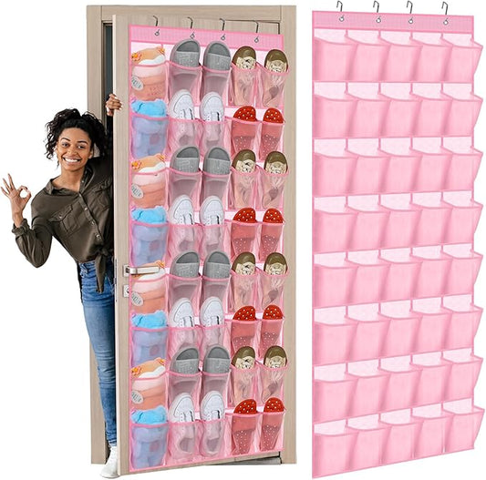 Windyun 40 Over the Door Shoe Organizer Pink Large Mesh Pocket Hanging Shoe Rack for Closet Nonslip Behind Door Storage Holder Back to School Organizer for Dorm Room College Classroom Storage Women-NeatNest