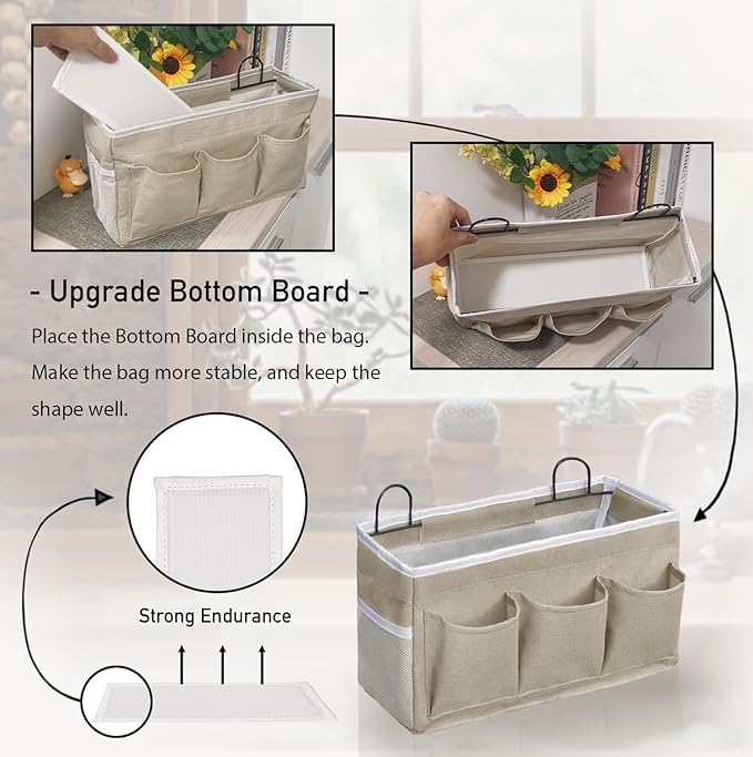 2pcs Light-Style Wall Hanging Storage Bag, Linen Fabric Door Hanging Organizer Baskets with Pockets, Waterproof Bin for Bedroom, Kitchen, Office, RV Camper (LightKaki-2pcs)-NeatNest