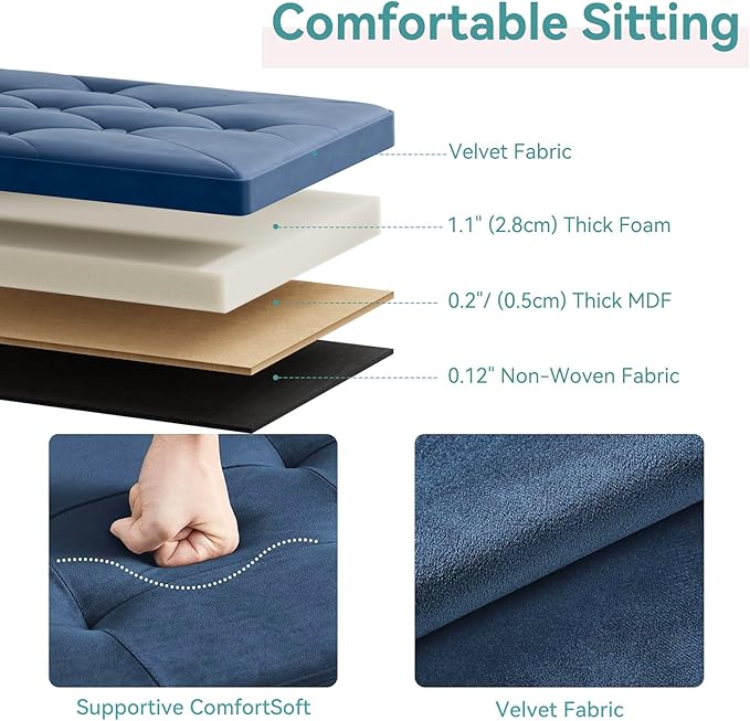 BRIAN & DANY Folding Storage Ottoman Bench, Ottoman with Storage, Foot Rest, Benches Seat for Bedroom, Living Room, Entryway, Long Shoes Bench, 15.7" x 31.5" x 15.7" Blue-NeatNest