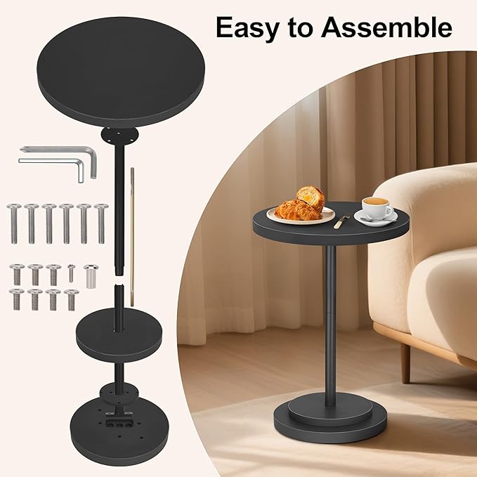 Drink Table, Small Pedestal Side Tables for Small Spaces, Wood Round Martini Table for Outdoor, Living Room and Bedroom, Black