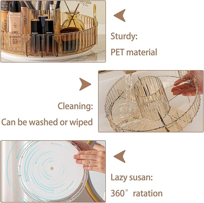 Rotating Makeup Organizer for Vanity, High-Capacity Skincare Clear Make Up Storage Perfume Organizers Cosmetic Dresser Organizer Countertop 360 Spinning (Gold, New-3 Tier)-NeatNest