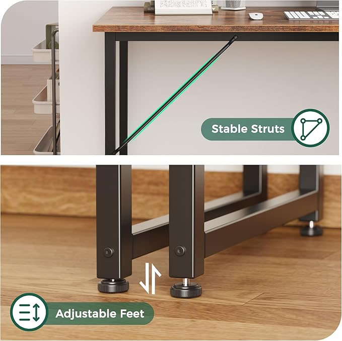 Huuger Computer Desk, 40 Inch Office Desk, Gaming Desk with Storage, Writing Desk Work Desk for Home Office, Study, Modern Simple Desk, Large Legroom, Metal Frame, Rustic Brown-NeatNest