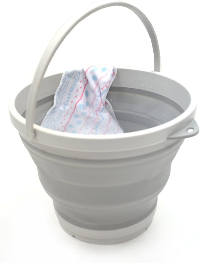 SAMMART 7L (1.8 Gallon) Set of 2 Collapsible Plastic Bucket - Foldable Round Tub - Portable Fishing Water Pail - Space Saving Outdoor Waterpot, Size 28cm Dia (2, Grey)-NeatNest