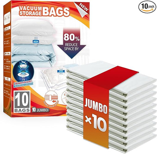 TAILI 10 Pack Vacuum Storage Bags, Jumbo Vacuum Seal Bags for Clothing (40x31 Inch), Space Saver for Bulky Bedding, Pillows, Blankets, Large Closet Organization and Storage-NeatNest