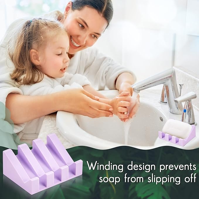 Cunhill 2 Pieces Silicone Soap Dish Self Draining Soap Dish Shower Waterfall Bar Soap Holder Tray with Drain Soap Saver for Kitchen Bathroom Accessories (Light Purple)-NeatNest