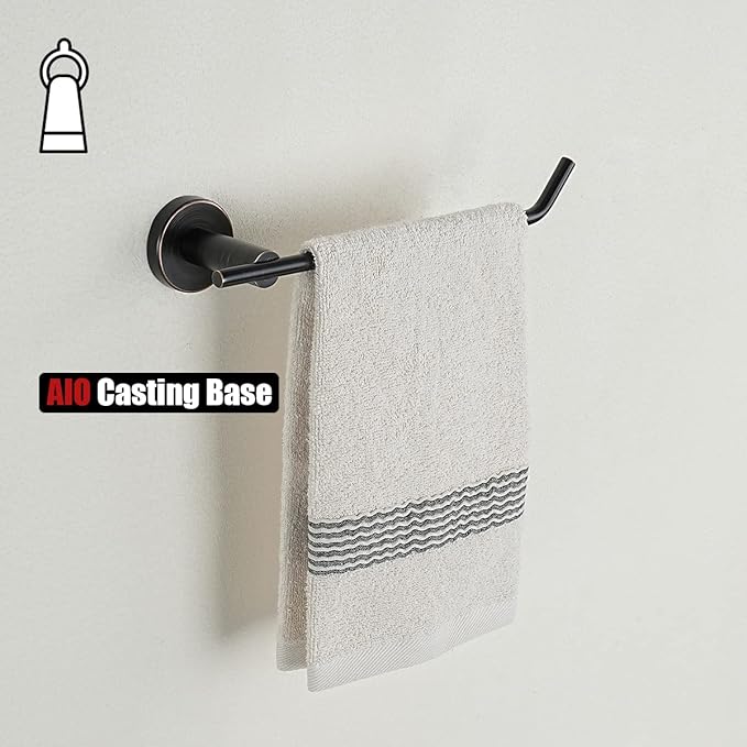 JQK Hand Towel Bar Oil Rubbed Bronze, Stainless Steel Towel Ring for Bathroom, 9 Inch Necklace Holder Wall Mount Right Hand, TR100-ORB